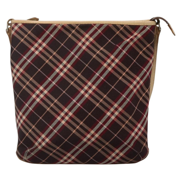 BURBERRY Nova Check Blue Label Shoulder Bag Canvas Red Silver Auth bs27656