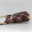 BURBERRY Nova Check Blue Label Shoulder Bag Canvas Red Silver Auth bs27656-3