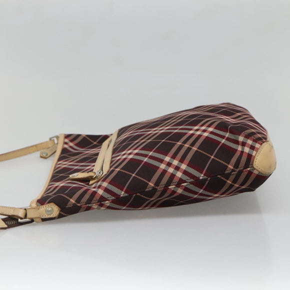 BURBERRY Nova Check Blue Label Shoulder Bag Canvas Red Silver Auth bs27656