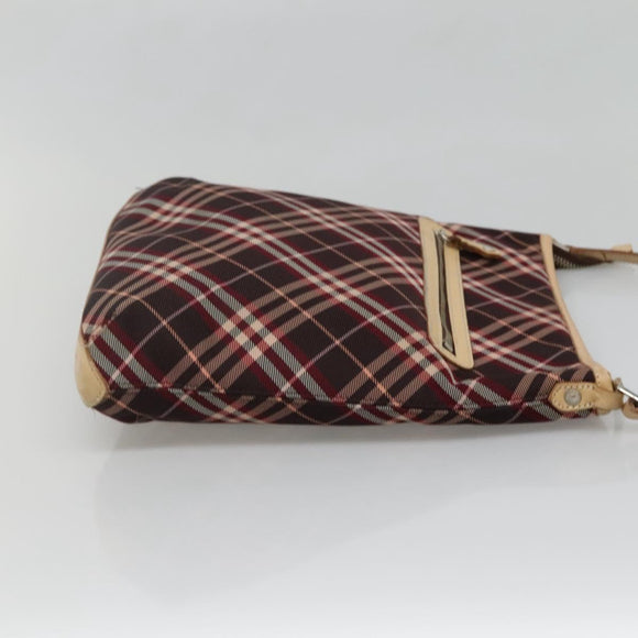 BURBERRY Nova Check Blue Label Shoulder Bag Canvas Red Silver Auth bs27656