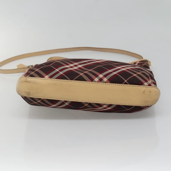 BURBERRY Nova Check Blue Label Shoulder Bag Canvas Red Silver Auth bs27656