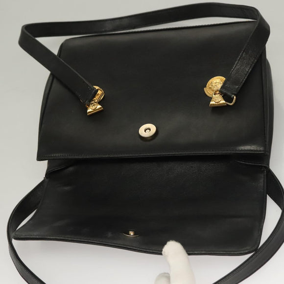 Gianni Versace Shoulder Bag Leather Gold Black Auth bs27657