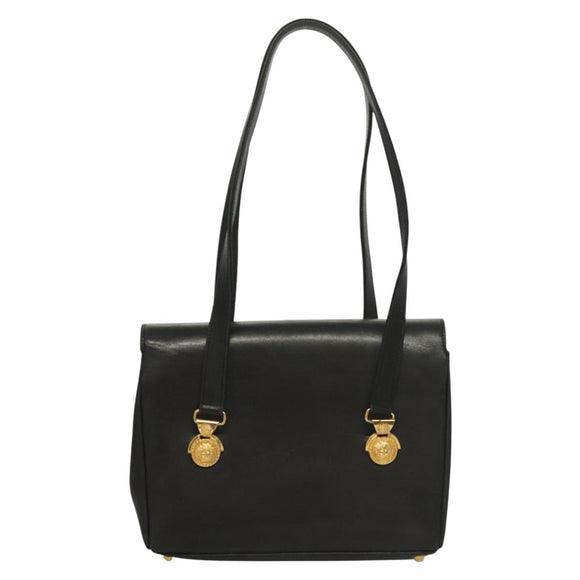 Gianni Versace Shoulder Bag Leather Gold Black Auth bs27657