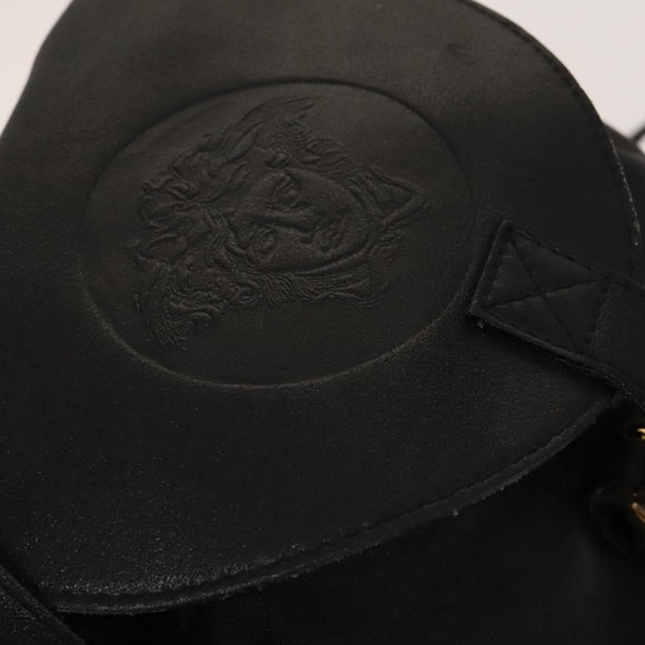 Gianni Versace Backpack Leather Black Gold Auth bs27658
