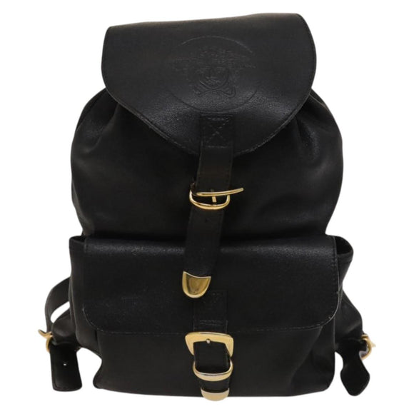 Gianni Versace Backpack Leather Black Gold Auth bs27658