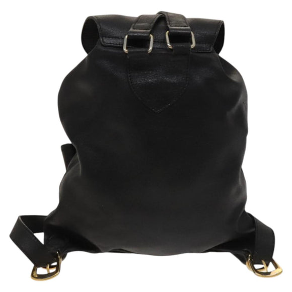 Gianni Versace Backpack Leather Black Gold Auth bs27658