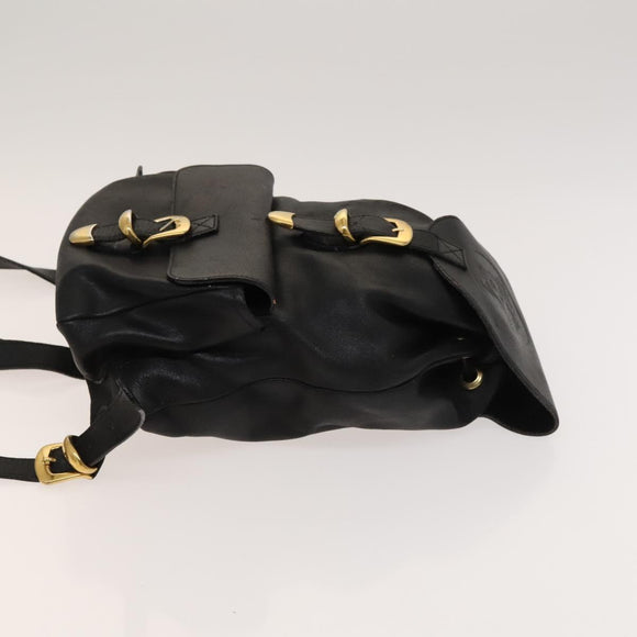 Gianni Versace Backpack Leather Black Gold Auth bs27658