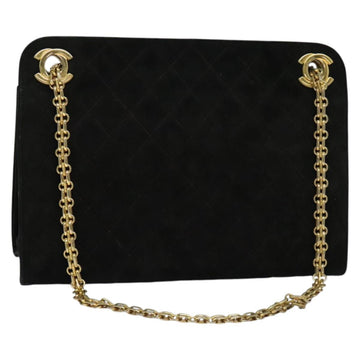 CHANEL Matelasse Chain Shoulder Bag Suede Black Gold CC Auth bs27672