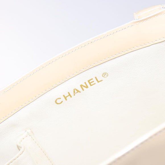 CHANEL Tote Bag Enamel Beige Gold CC Auth bs27673