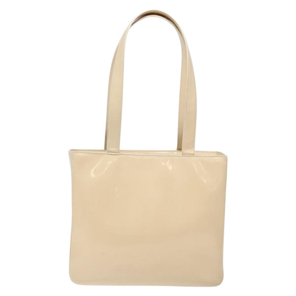 CHANEL Tote Bag Enamel Beige Gold CC Auth bs27673