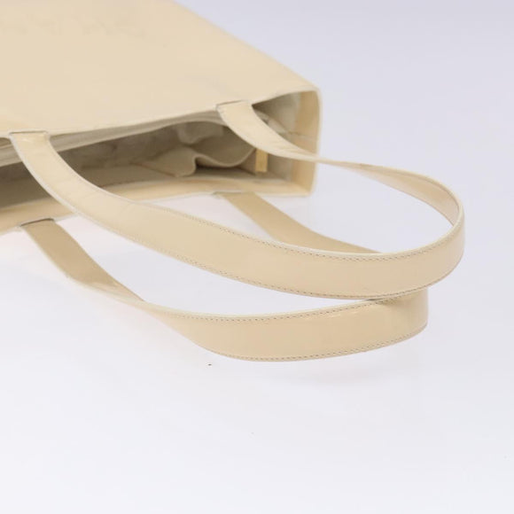 CHANEL Tote Bag Enamel Beige Gold CC Auth bs27673