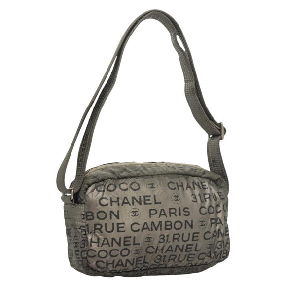 CHANEL Unlimited Shoulder Bag Coated Canvas Silver CC Auth bs27674