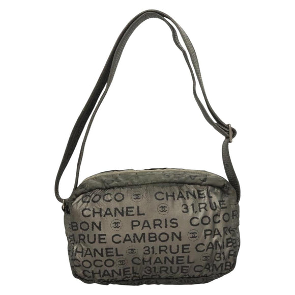 CHANEL Unlimited Shoulder Bag Coated Canvas Silver CC Auth bs27674