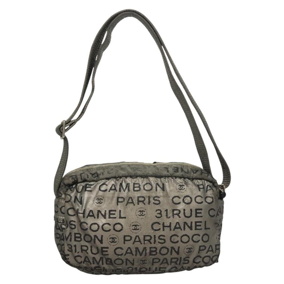 CHANEL Unlimited Shoulder Bag Coated Canvas Silver CC Auth bs27674