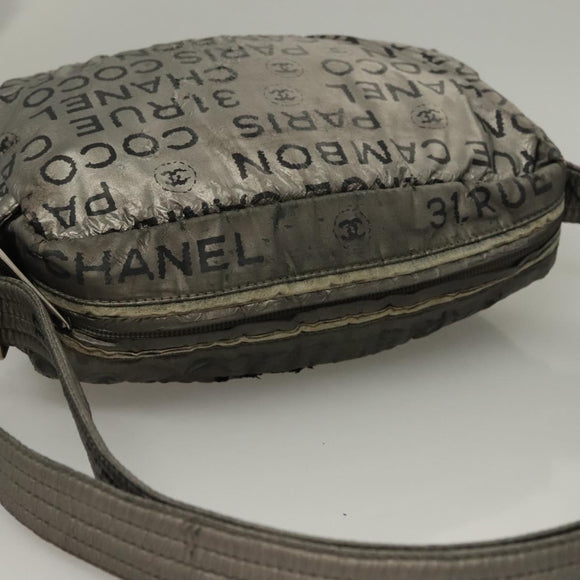 CHANEL Unlimited Shoulder Bag Coated Canvas Silver CC Auth bs27674