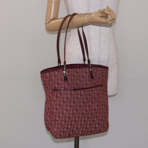 Christian Dior Trotter Canvas Tote Bag Red Silver Auth bs27682
