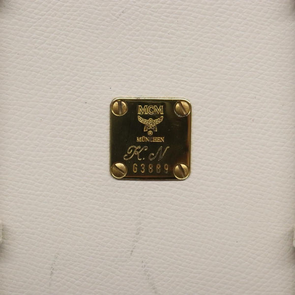 MCM Shoulder Bag Leather White Gold Auth bs27684