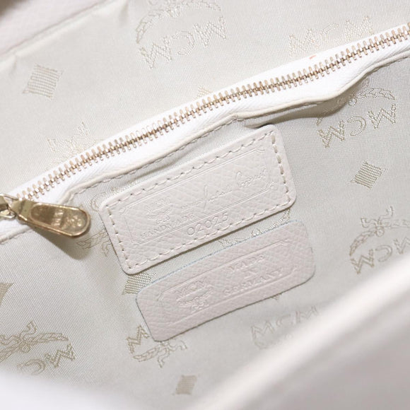 MCM Shoulder Bag Leather White Gold Auth bs27684