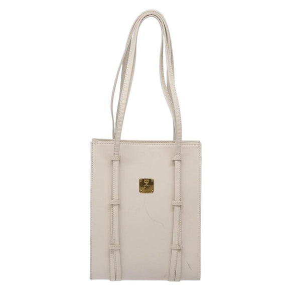 MCM Shoulder Bag Leather White Gold Auth bs27684