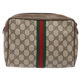 GUCCI GG Supreme Web Sherry Line Clutch Bag PVC Red Gold 89 01 012 Auth bs27688 - 0