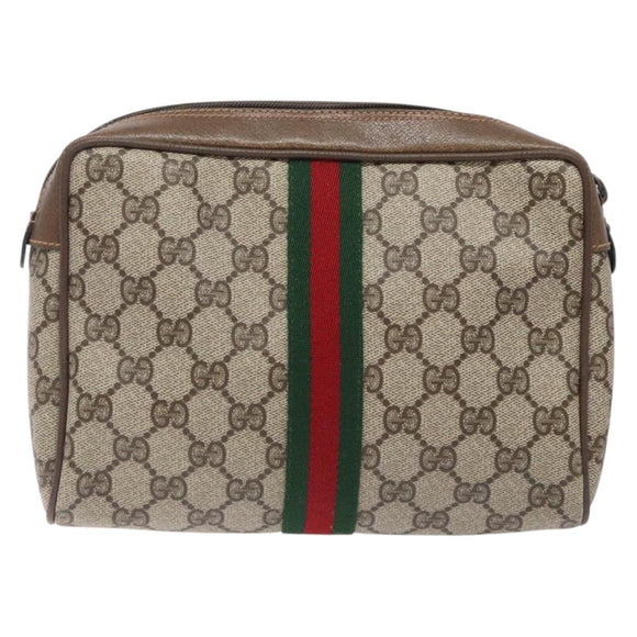 GUCCI GG Supreme Web Sherry Line Clutch Bag PVC Red Gold 89 01 012 Auth bs27688