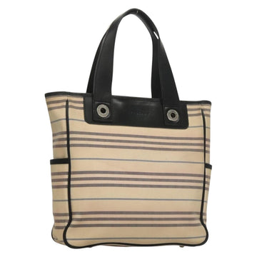 BURBERRY Tote Bag Canvas Beige Silver Auth bs27693