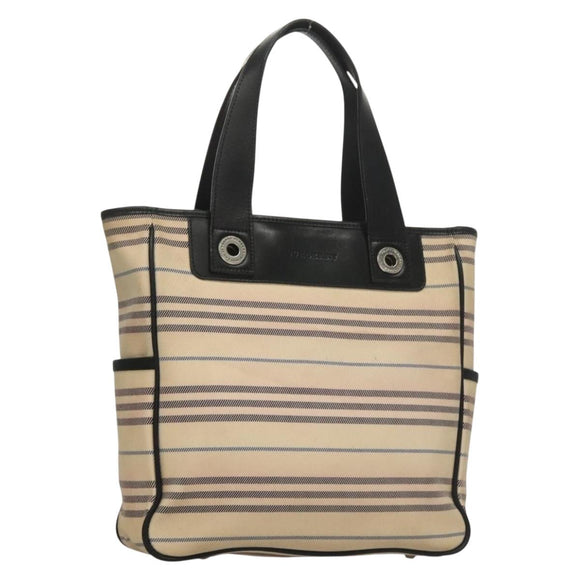 BURBERRY Tote Bag Canvas Beige Silver Auth bs27693