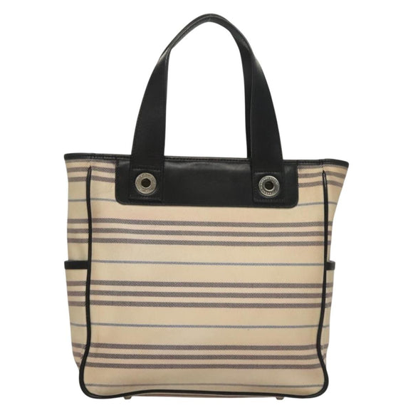 BURBERRY Tote Bag Canvas Beige Silver Auth bs27693