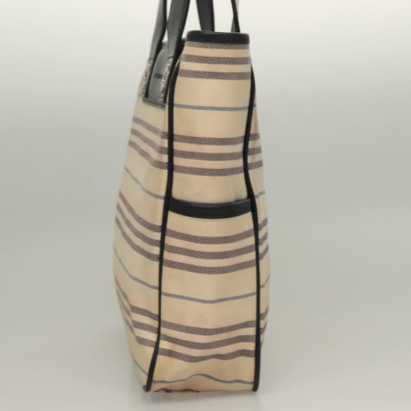 BURBERRY Tote Bag Canvas Beige Silver Auth bs27693