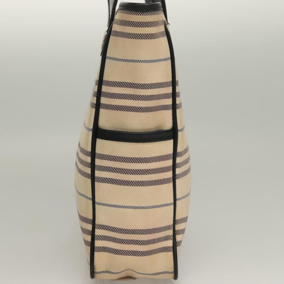 BURBERRY Tote Bag Canvas Beige Silver Auth bs27693