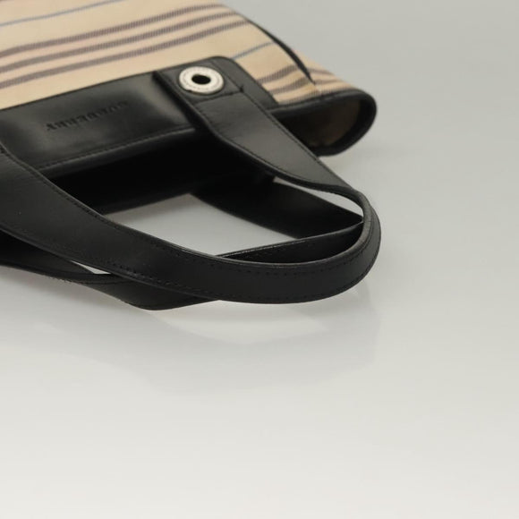 BURBERRY Tote Bag Canvas Beige Silver Auth bs27693