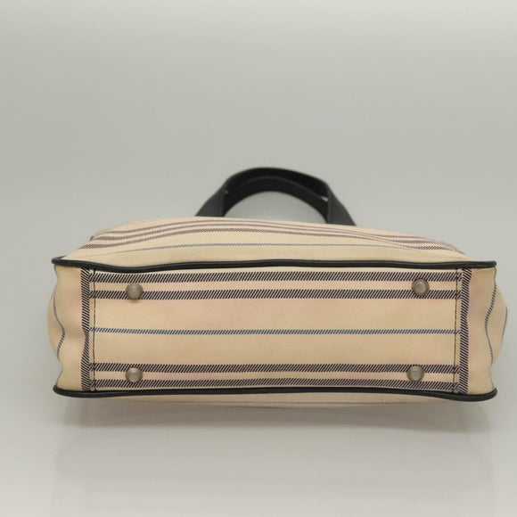 BURBERRY Tote Bag Canvas Beige Silver Auth bs27693