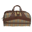Burberrys Nova Check Boston Bag Canvas Beige Gold Auth bs27697-1