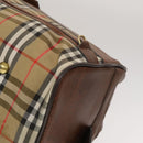 Burberrys Nova Check Boston Bag Canvas Beige Gold Auth bs27697-9