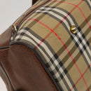 Burberrys Nova Check Boston Bag Canvas Beige Gold Auth bs27697-14