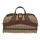 Burberrys Nova Check Boston Bag Canvas Beige Gold Auth bs27697-13