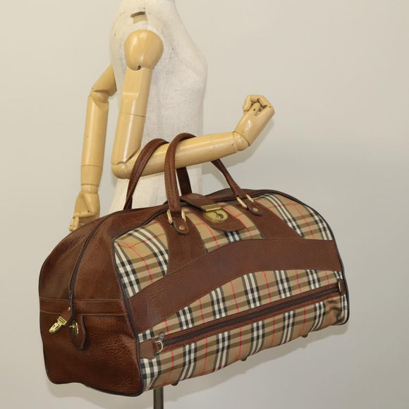 Burberrys Nova Check Boston Bag Canvas Beige Gold Auth bs27697