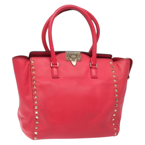 VALENTINO Valentino Rockstuds Hand Bag Leather Pink Gold Auth bs27703