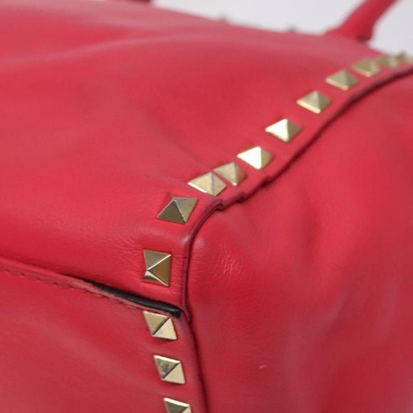 VALENTINO Valentino Rockstuds Hand Bag Leather Pink Gold Auth bs27703