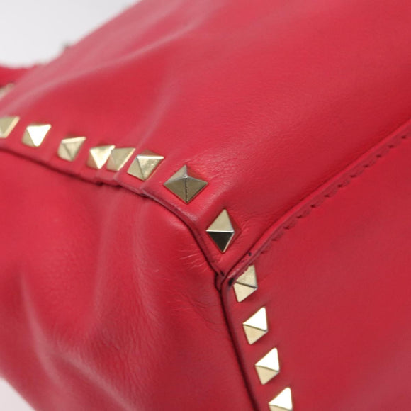 VALENTINO Valentino Rockstuds Hand Bag Leather Pink Gold Auth bs27703