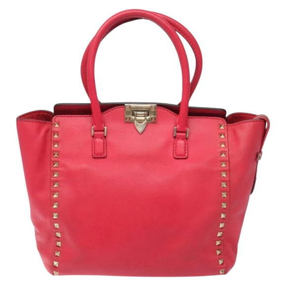 VALENTINO Valentino Rockstuds Hand Bag Leather Pink Gold Auth bs27703