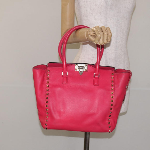 VALENTINO Valentino Rockstuds Hand Bag Leather Pink Gold Auth bs27703