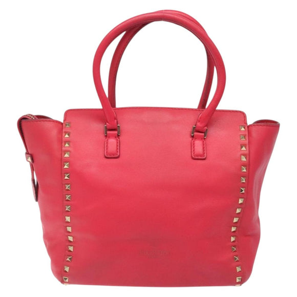 VALENTINO Valentino Rockstuds Hand Bag Leather Pink Gold Auth bs27703