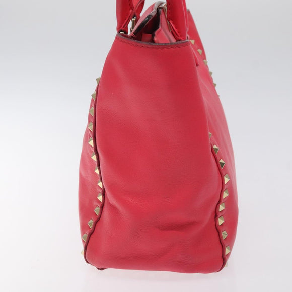 VALENTINO Valentino Rockstuds Hand Bag Leather Pink Gold Auth bs27703