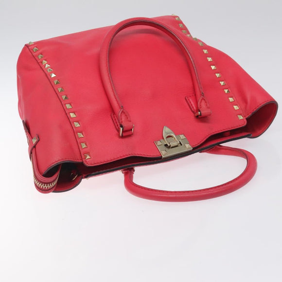 VALENTINO Valentino Rockstuds Hand Bag Leather Pink Gold Auth bs27703