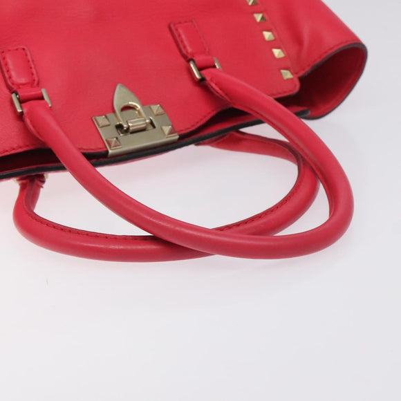 VALENTINO Valentino Rockstuds Hand Bag Leather Pink Gold Auth bs27703
