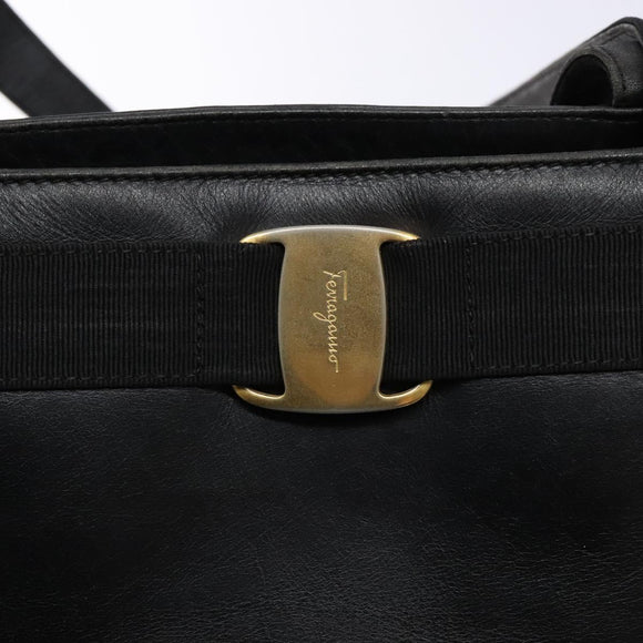 Salvatore Ferragamo Vala Tote Bag Leather Black Gold Auth bs27710