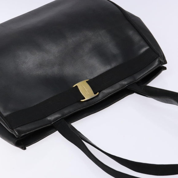 Salvatore Ferragamo Vala Tote Bag Leather Black Gold Auth bs27710