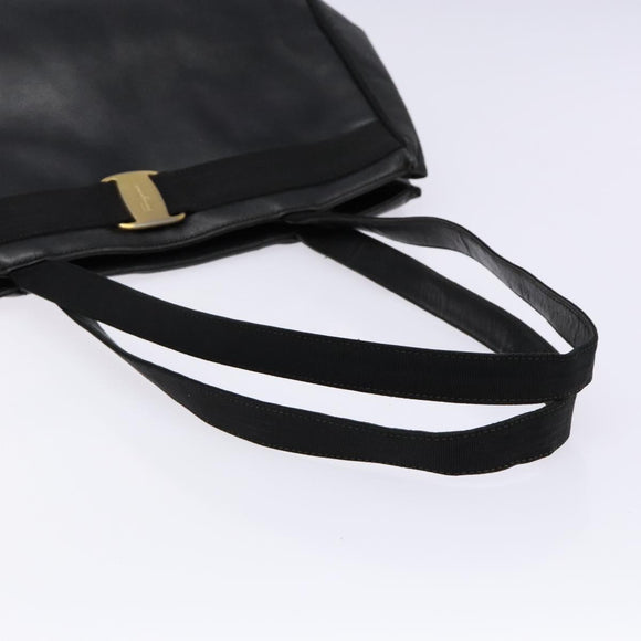 Salvatore Ferragamo Vala Tote Bag Leather Black Gold Auth bs27710