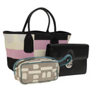 BALLY Bag Canvas Leather 3Set Black white Auth bs27713-1